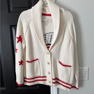 Anthropologie Cream and Red Flag Cardigan Sweater
